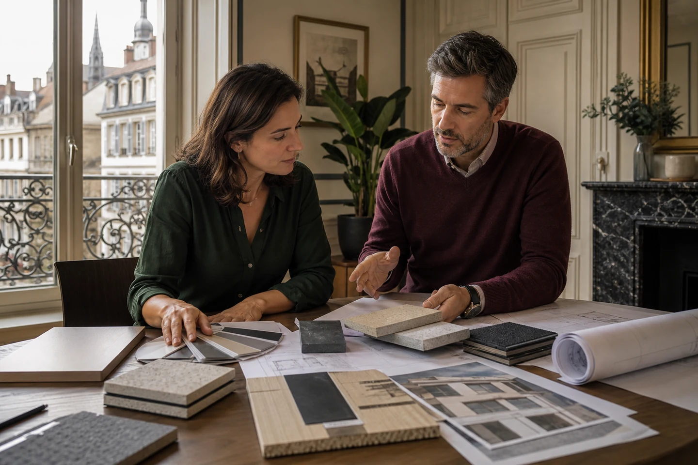 Propriétaire étudiant un chiffrage d’isolation extérieure avec un professionnel